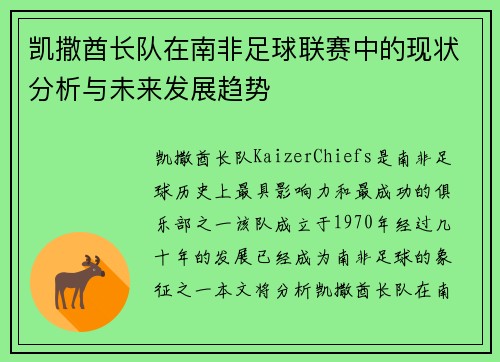 凯撒酋长队在南非足球联赛中的现状分析与未来发展趋势